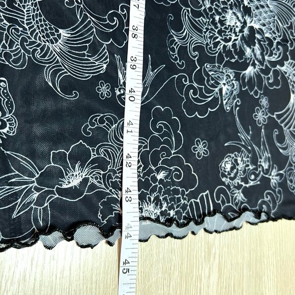 Forever 21 Bodycon Dress Womens M Asian Print Stretch Long Sleeve Mesh Mock Neck - Picture 13 of 14